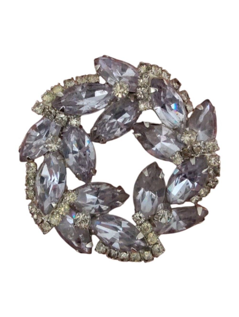 Vintage WEISS Smoky Lavender Rhinestone Wreath Brooch Pin Mid Century